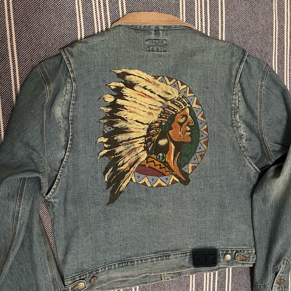 ‼️SOLD‼️ PRL Vintage Chief Indian Head Native American Jean Jacket Large - Picture 2 of 10